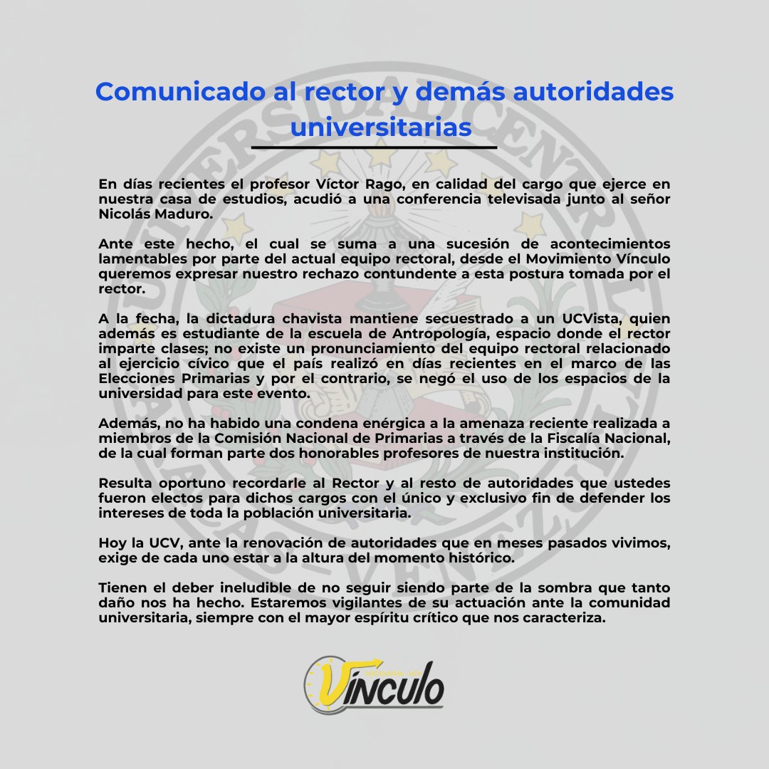 COMUNICADO A LAS AUTORIDADES UNIVERSITARIAS.