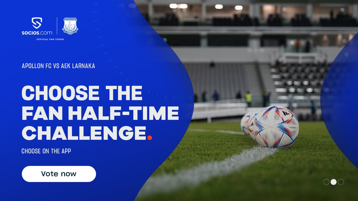 APOLLONOFFICIAL's tweet photo. 📥 #ApollonFC and @socios launch the first binding poll of the season!

🥅 Choose the #HalfTimeChallenge and get the chance to participate in the chosen challenge during the HT-break on 12/11 against AEK Larnakas.

📲 Download the app https://t.co/dOTyRXUrVS
 
#BeMoreThanAFan https://t.co/xz07XVdcyP