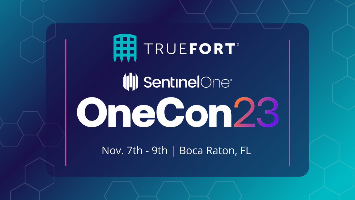 TrueFort's tweet photo. We'll be at @SentinelOne's first-ever OneCon 2023 in Boca Raton, from November 7th to 9th. ☀️🌴 
Join us for insights on #microsegmentation, ransomware prevention, and zero-day attack solutions.

#OneCon23 #OneConSentinelOne https://t.co/vzW4zdC51X