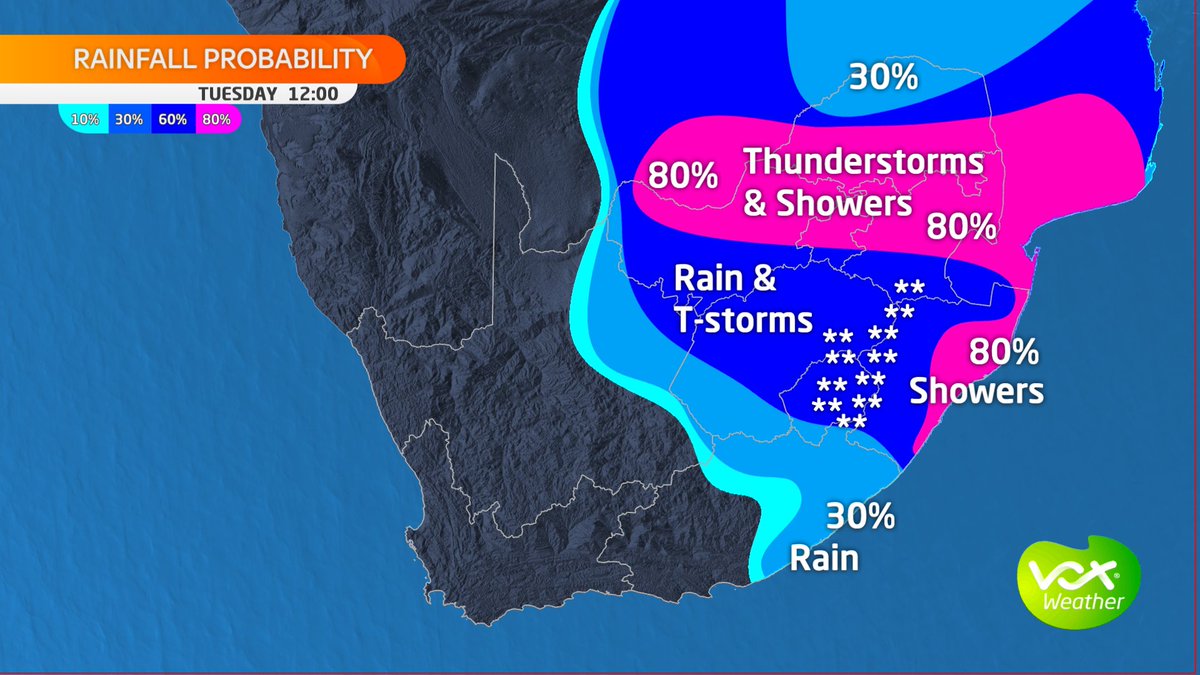 VoxWeatherZa's tweet photo. WEATHER MAPS and WARNINGS for this TUESDAY – 31 October 2023

⚠️WARNINGS by SAWS:⚠️

🟡 Yellow
-L2: Disruptive rain in places over Mpumalanga
-L2: Severe t-storms in parts of North West and Gauteng
-L2: Disruptive Snow parts of KZN &amp; Free State

#voxweather #snowinsa https://t.co/0D9itaB1FT