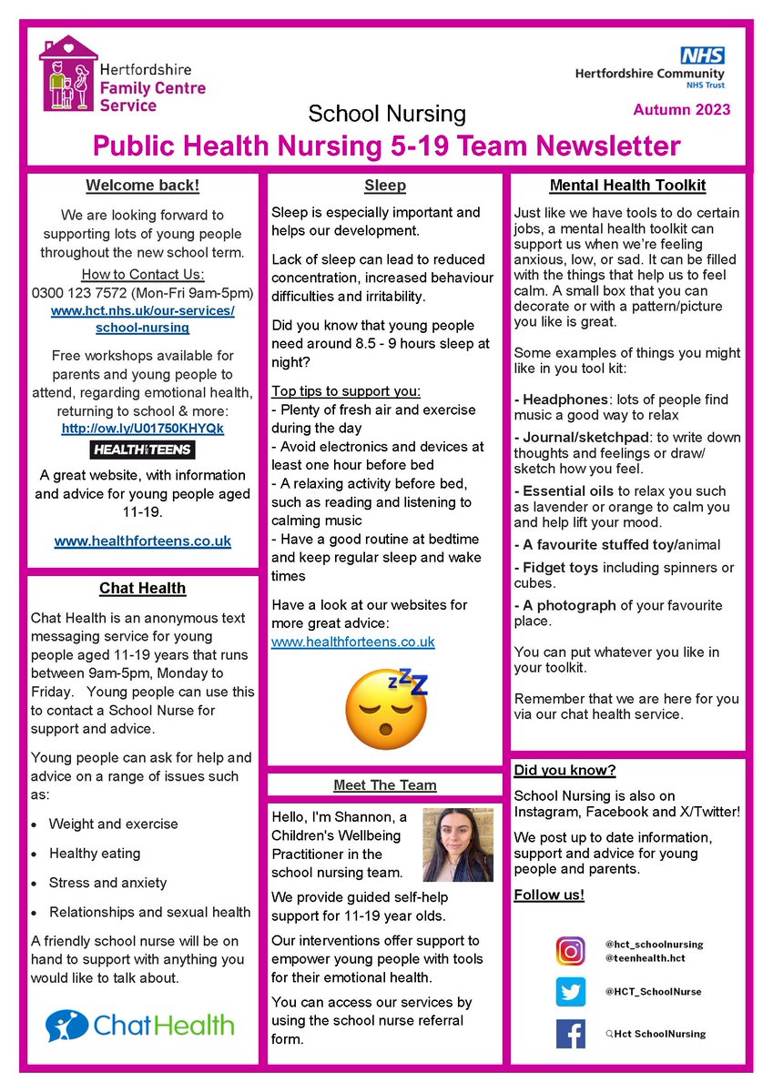 OnslowStAudreys's tweet photo. Check out the newsletter from @HctSchoolNursing who support young people throughout the school term. https://t.co/eiB8GnkKR6