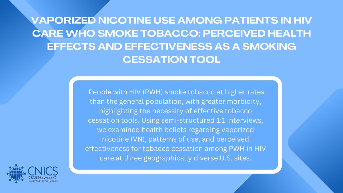 🎇New publication🎇 @CNICSnetwork assessing the mindset behind vaping in #PWH in diverse populations. Read More➡️pubmed.ncbi.nlm.nih.gov/36912767/ @uabcfar @seattlecfar @FenwayHealth