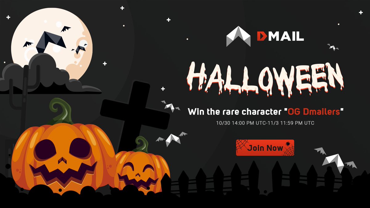🎃Join Dmail #Halloween Carnival, Win 10 OG Roles!

✅Follow <a href="/Dmailofficial/">DMAIL.AI</a>
✅Hold a Dmailers role in Discord
✅RT &amp; like
🎃Share a photo of your Halloween costume or creation featuring the Dmail logo, adding #DmailHalloween in comments
✅Subscribe to 5 projects in Dmail #SubHub.