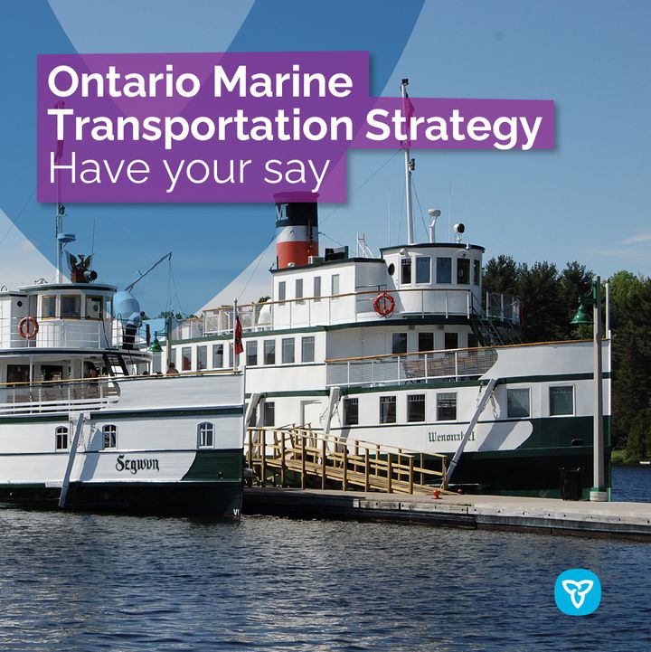 We’re looking for input on Ontario’s first-ever Marine Transportation Strategy! 

As we advance this important work, we want to ensure the strategy continues to meet the needs of industry, communities and our growing economy.  

Have your say: ero.ontario.ca/notice/019-5275
