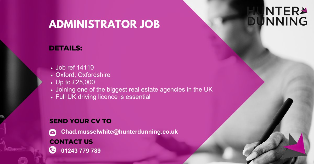 📣 Administrator job available 📣

💼 Offering £25,000

📌 Based in Oxford, Oxfordshire

📩 Apply below:
pulse.ly/bf5zx7ghov

#administratorjob #administrationjob #jobs #jobsearch #careers #hiring #hunterdunning