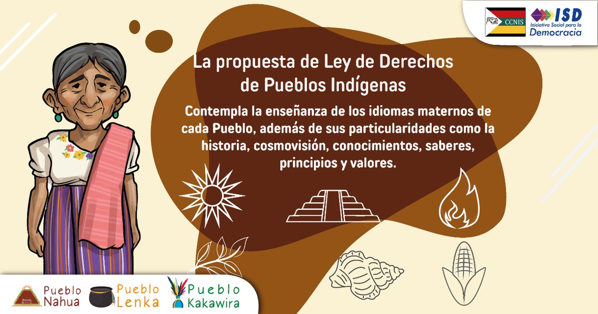 ccnis's tweet photo. Debe garantizarse la enseñanza de los Idiomas Maternos:
Idioma Pisbi del Pueblo Kakawira
Idioma Nahuat del Pueblo Nahua 
Idioma Potón del Pueblo Lenka.

#PorUnaLeyIndigenaSV
#DerechosIndigenasSV https://t.co/bpTIlMXkmt