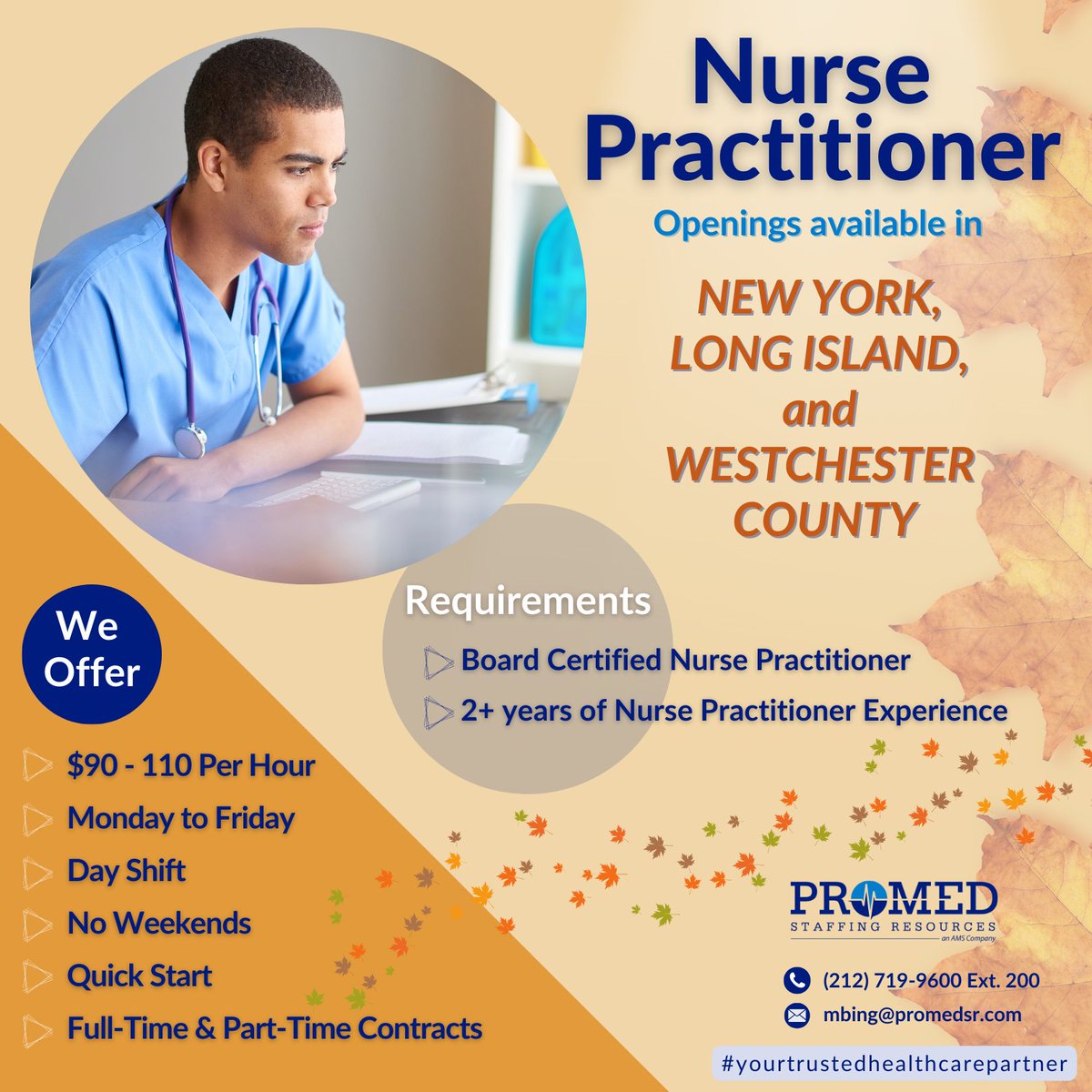 Boost your #nursingcareer with ProMed Staffing Resources! To apply, send an email to mbing@promedsr.com or dial (212) 719-9600 EXT. 200
 
#nursepractitioner #np #npjobs #fulltime #parttime #healthcareprofessionals #hiring #hiringnow  #promedsr #yourtrustedhealthcarepartner