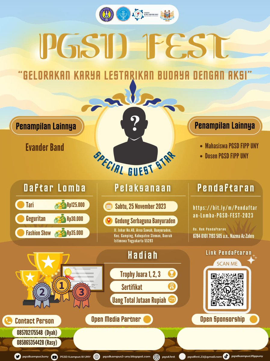 pgsdkampus3uny's tweet photo. HIMA PGSD KAMPUS III FIPP UNY proudly presents 

Apa itu PGSD FEST❓PGSD FEST adalah Kegiatan yang di selenggarakan oleh HIMA PGSD KAMPUS III FIPP UNY berupa lomba-lomba dan penampilan-penampilan dalam bidang seni di Yogyakarta. 

Lomba yang kalian tunggu tunggu sudah hadir nih https://t.co/xlEAtQUlJV