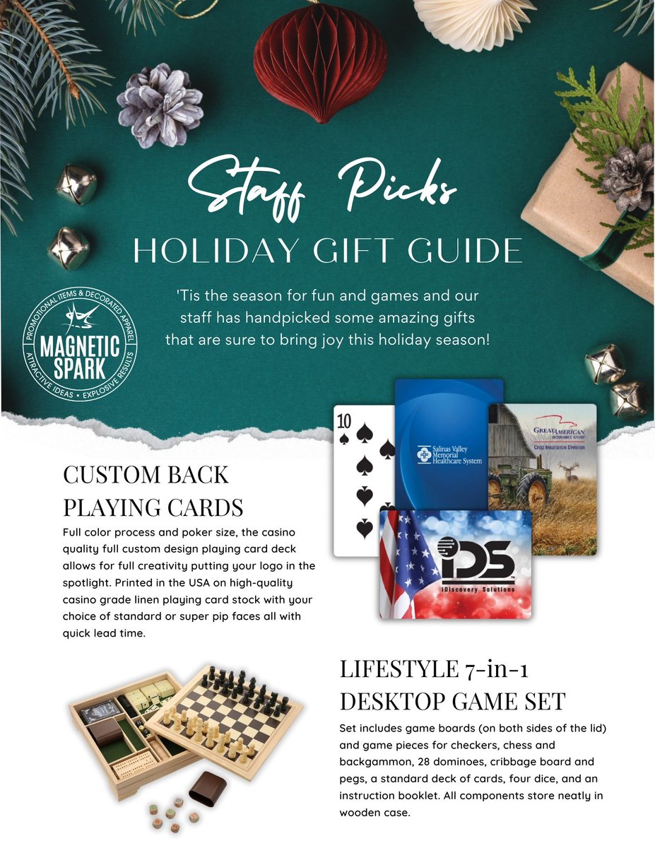 MagneticSpark_'s tweet photo. Holiday cheer and endless fun await you! Discover our staff's top picks for fun and games! Brand these with your company logo and they are sure to make a lasting impression and make everyone smile this season. 🎉🎁 #StaffPicks #FunAndGames #HolidayGifts https://t.co/6TbXwg4dSN