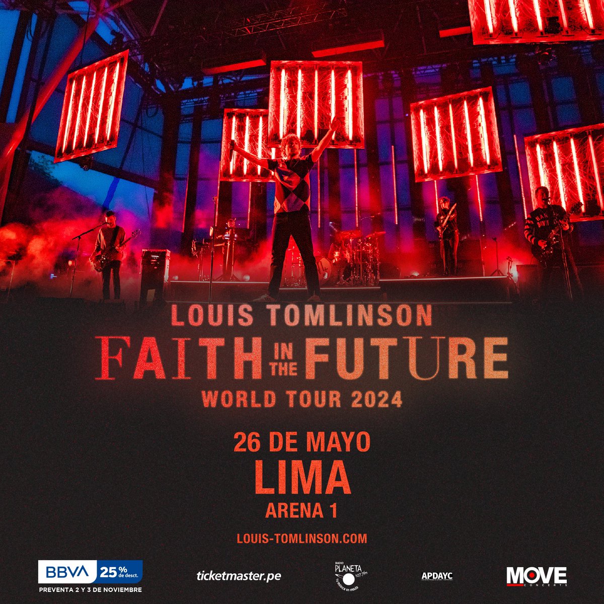TicketmasterPE's tweet photo. #TMConciertos:¡LOUIS TOMLINSON con Faith in the Future World Tour!🤩

Aprovecha la preventa exclusiva BBVA y no te pierdas al ídolo pop en su concierto más importante🙌🏻

🎫Compra tus entradas en https://t.co/BAcjfTRTw2
📍Arena 1
🗓️Dom 26 de Mayo

#LouisTomlinson #FITFWT https://t.co/NR5mfOAGGC