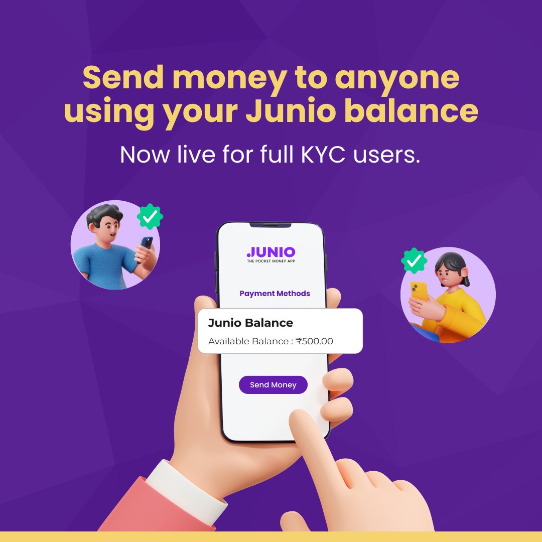 junio_in's tweet image. Now, transfer money to your friends and family directly from your Junio balance ✅

#JunioApp #PocketMoney
