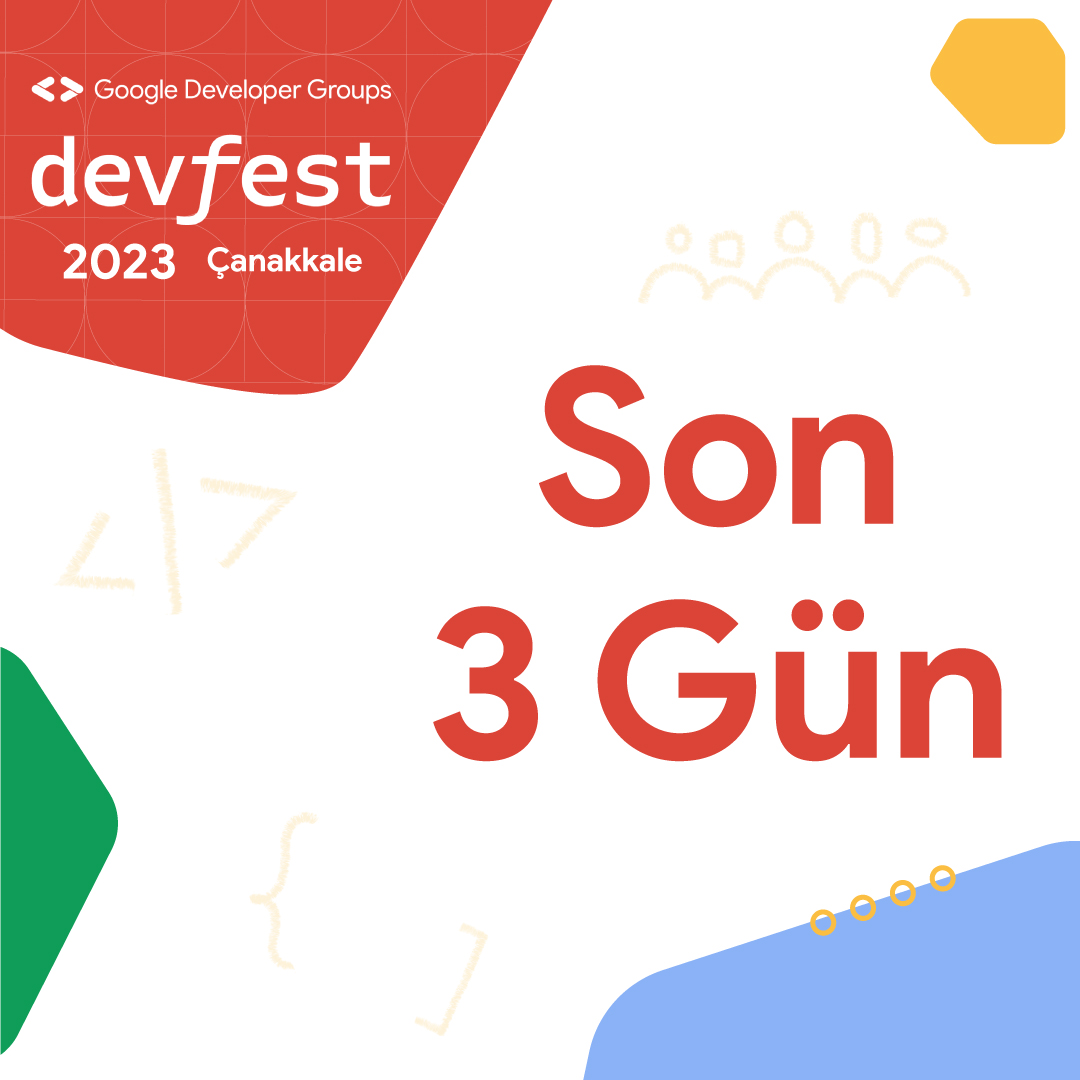 🔥 Etkinliğimize sadece 3 gün kaldı! Siz de bu heyecanı hissediyor musunuz? Katılımcılarımızı tanıtmaya devam ediyoruz. Takipte kalın! 👥 #Devfest23Countdown #3GünKala #Devfest23Canakkale