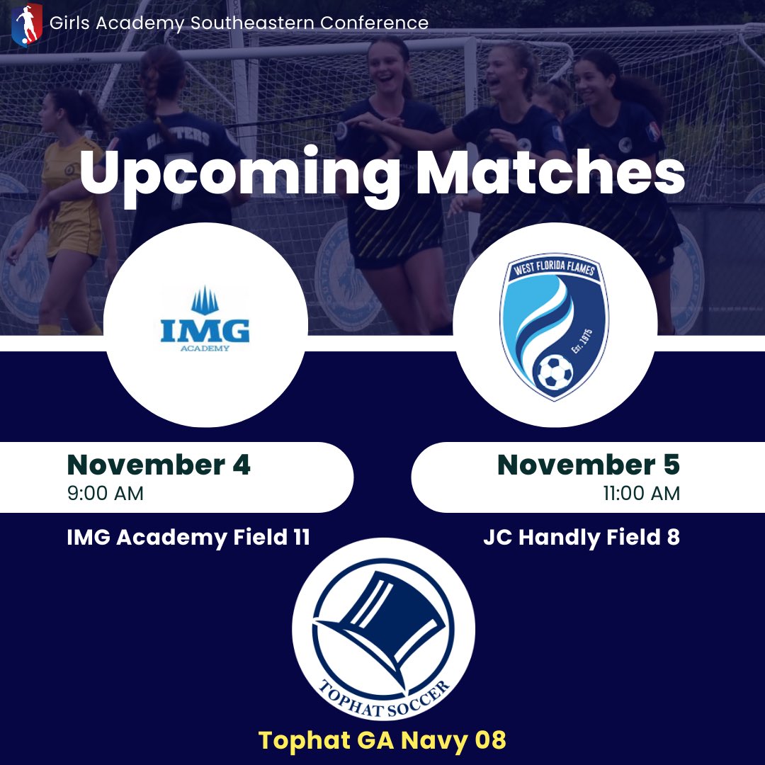 Upcoming matches this weekend! @nth_tophat @soccermomint @imcollegesoccer @scoutingzone @girlsacademy @soccerwire @prepsoccer @topdrawersoccer @imyouthsoccer @captainu @ncsasoccer @mattsmithsoccer @coachcannella17 @jreskilson @elitesoccerplay @onlyGplatform #tophatnation