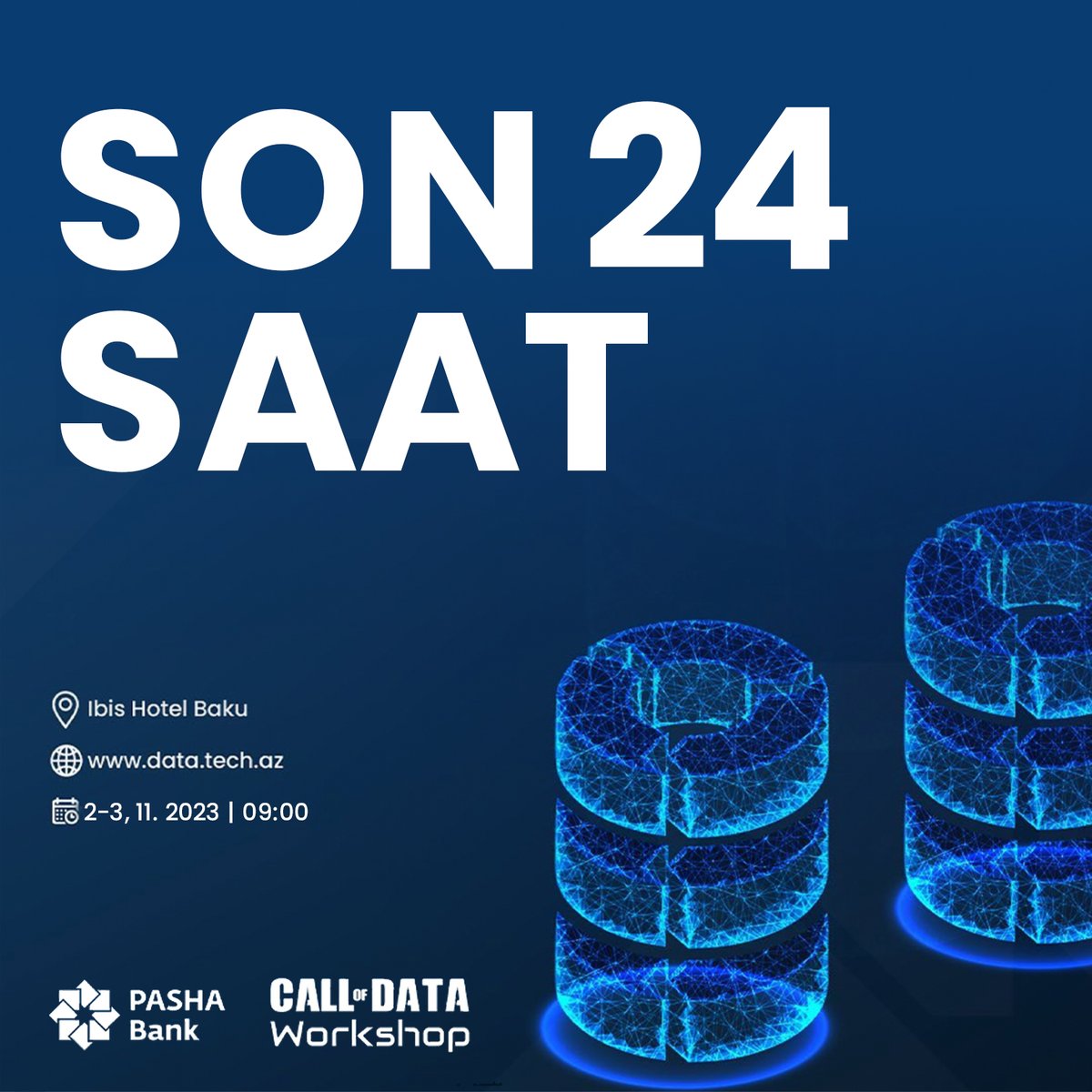 sup_vc's tweet image. "Call of Data" tədbirinin qeydiyyatının bitməsinə son 24 saat!
Qeydiyyat: data.tech.az
Ünvan: Ibis Hotel Baku
Tarix: 2,3 noyabr / 09.00
#data #supvc #PASHABank #callofdata #workshop #technology #startup #innovation