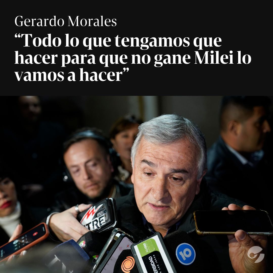 clarincom's tweet image. Fuerte gesto de Gerardo Morales a Sergio Massa: "Todo lo que tengamos que hacer para que no gane Milei lo vamos a hacer". clar.in/3sbu03c
