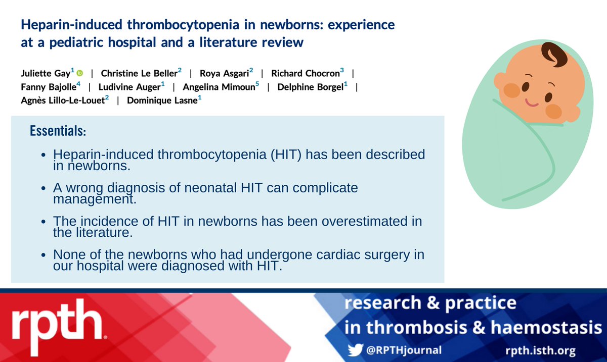 Heparin-induced thrombocytopenia (HIT) is rare in newborns. This new paper reviews the available literature on #HIT in newborns, and concludes that the incidence of HIT in this population is overestimated in the literature. bit.ly/3SfS8MH