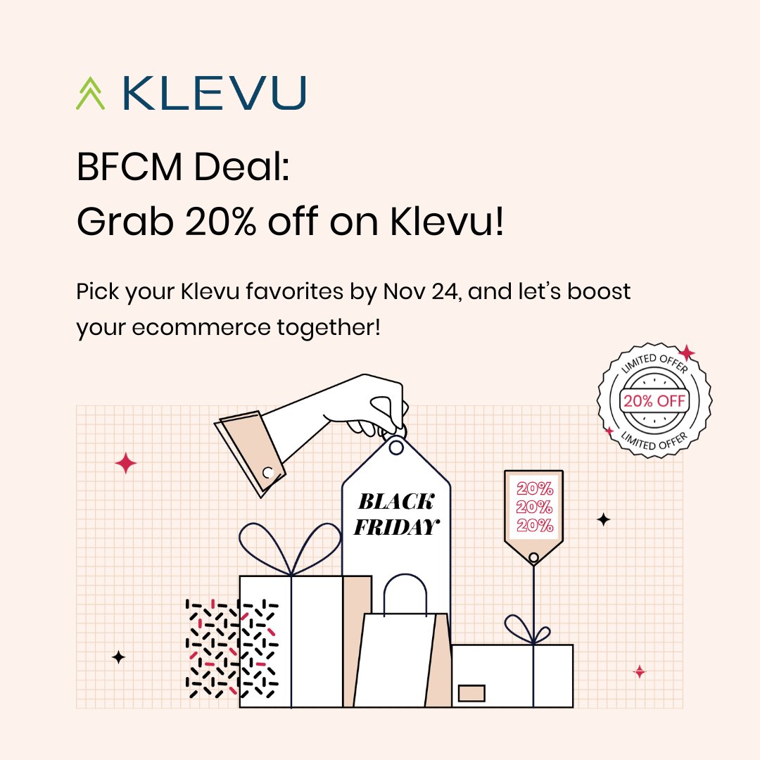 🌟 Holidays are almost here, and it's savings time at Klevu! Empower your store with product discovery AI, and delight your customers. Choose 2 or more products by Nov 24th for 20% off your annual contract. Don't miss out! 🚀 

Book your demo now: hubs.li/Q0273sJM0  
#BFCM