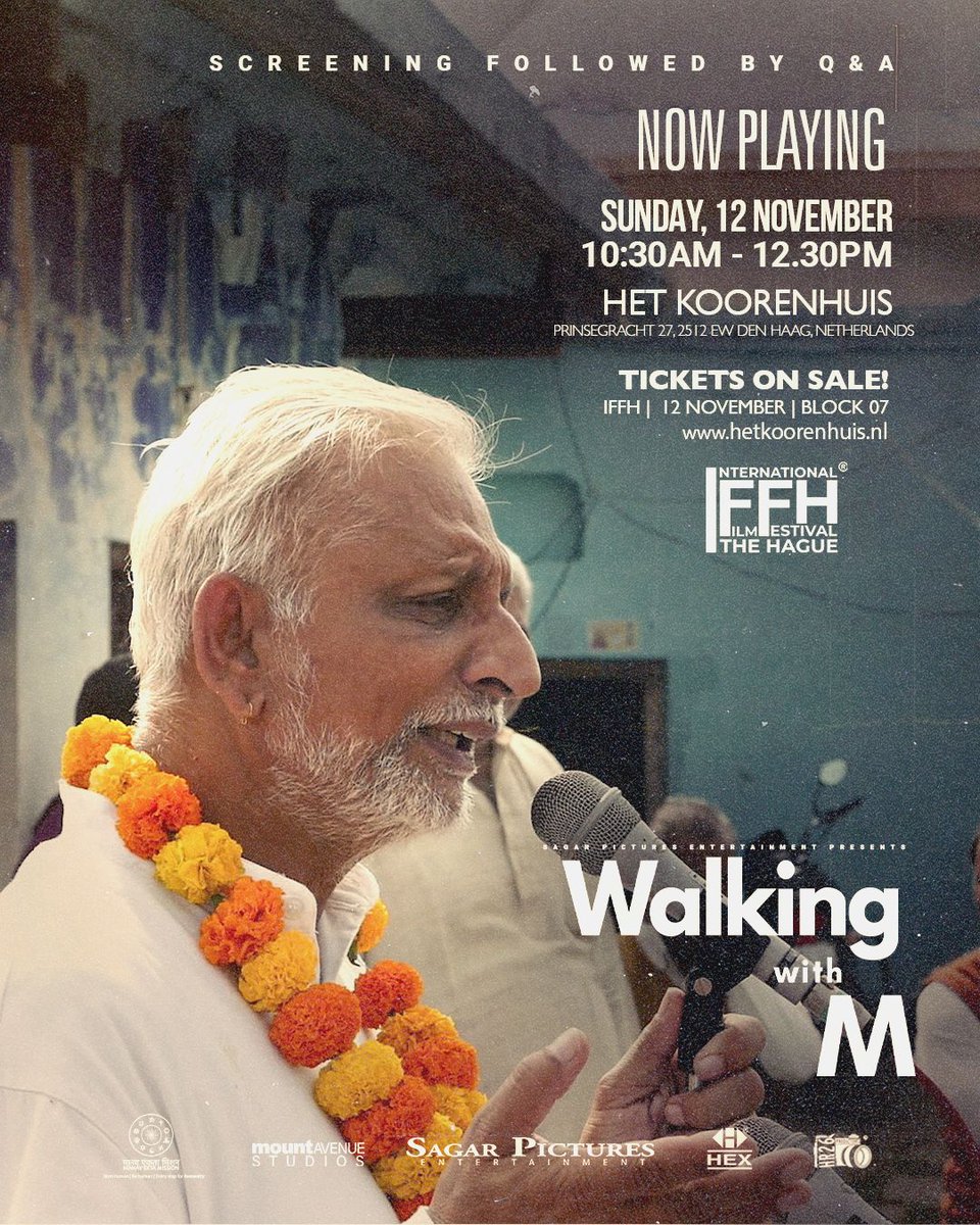 “Walking with M” the documentary event based on the 7500km peace-movement by author and social reformer Sri M, is now playing at the Het Koorenhuis, at The International Film Festival of The Hague | Block 7 Global Peace  Showtime: November 12 10:30am,