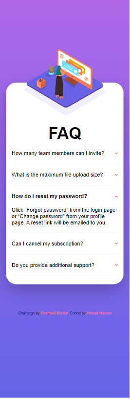 Day 63 of #100daysofcode

Now the FAQ accordion card is completed😁

You can view the code and live demo here: github.com/Ahmadhassan0/f… 🚀

#letsconnect #CodingJourney #codinglife #buildinpublic