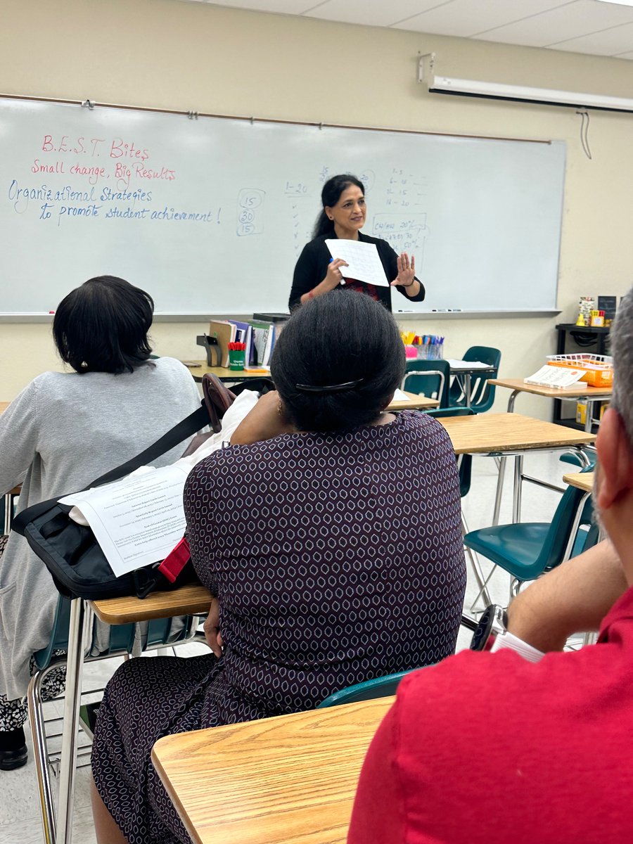 Glades_MS's tweet photo. B.E.S.T. Bites kicked off today! Thank you to Mrs. Agarwal for facilitating this month’s session focused on ways to scale up classroom instructional practices in student organization. Thank you @gladesmiddlepta for sponsoring our staff refreshments. @browardschools https://t.co/xPr94djvsz