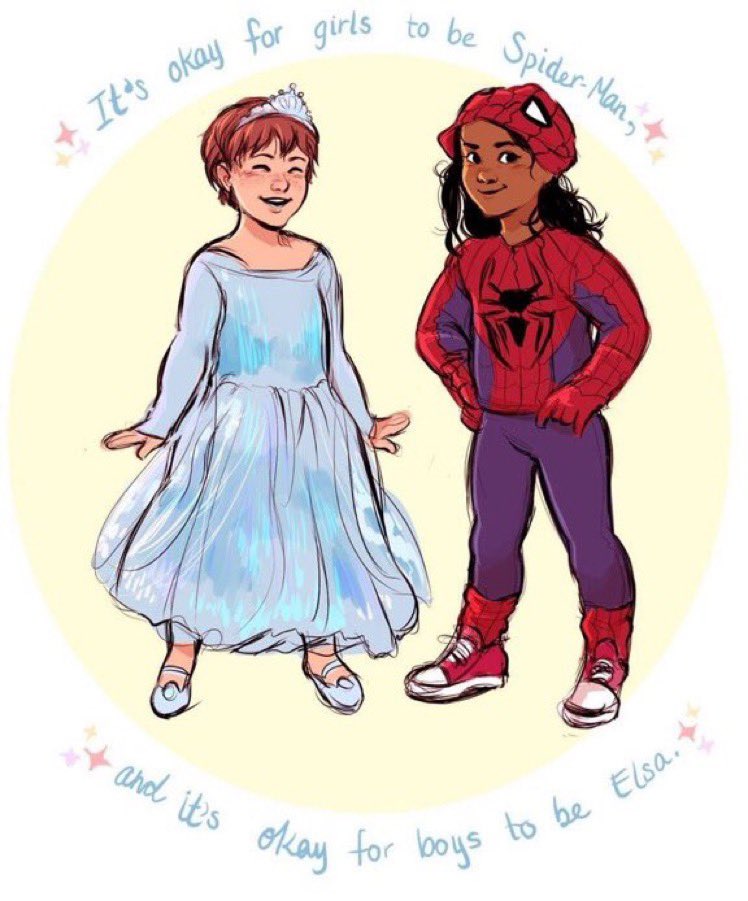 On #Halloween eve, a great reminder from artist Bev Johnson that “It’s okay for girls to be Spiderman, and it’s okay for boys to be Elsa” 👏🏽🎃👻🧙🏽‍♀️🤴🏼🕸️#lettoysbetoys #imaginationplay #dressup #smashstereotypes