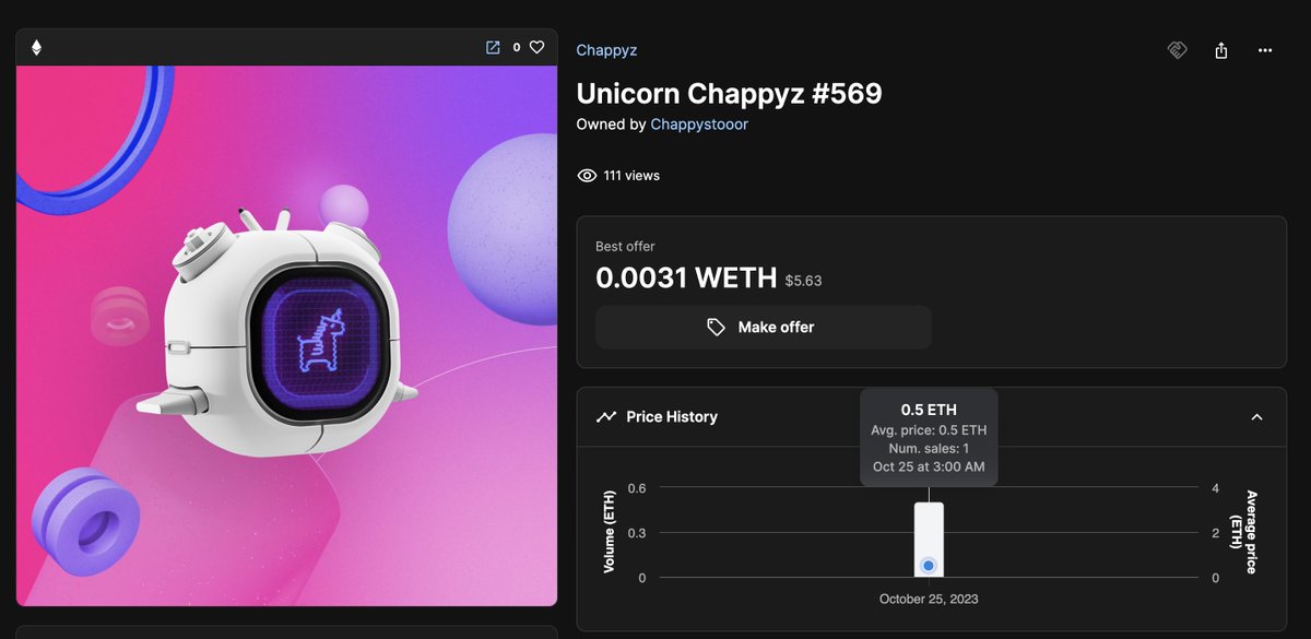 MoonbootsLabs's tweet photo. A #Chappy #NFT Unicorn that was minted just days ago has sold for more than 100x its mint price. This is only the beginning. #proofofwords @chappyzcom
Opensea: https://t.co/IlLWUx8ROZ https://t.co/GumMCf04J8