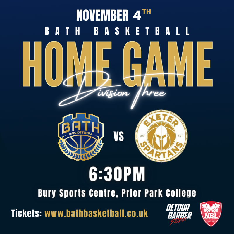 BathBasketball's tweet photo. 🎟️ Get your tickets for this weekend's @NBLengland clash against @exeterspartans!

#BathBasketball #BritishBasketball