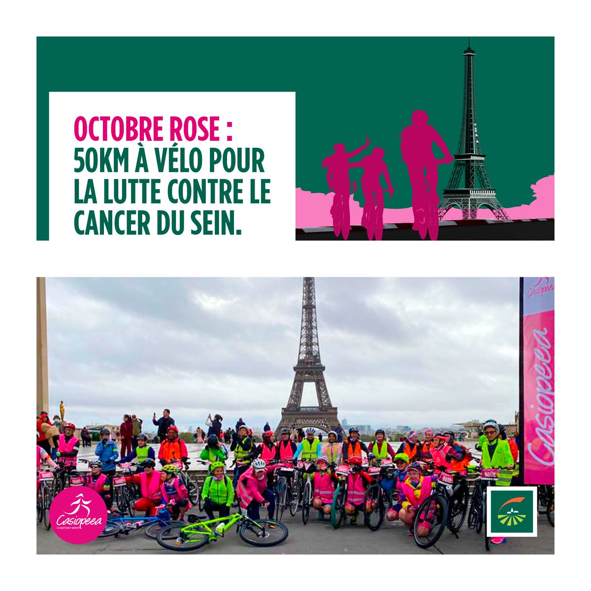 Ce dimanche a eu lieu la « Rando Vélo Rose » organisée par @CasiopeeaFrance à l’occasion d’Octobre rose ! Une balade de 50km entre Paris et Marcoussis qui a rassemblé 100 participantes. Groupama félicite toutes les femmes ayant participé à l’évènement ! 🚴♀💪#octobrerose