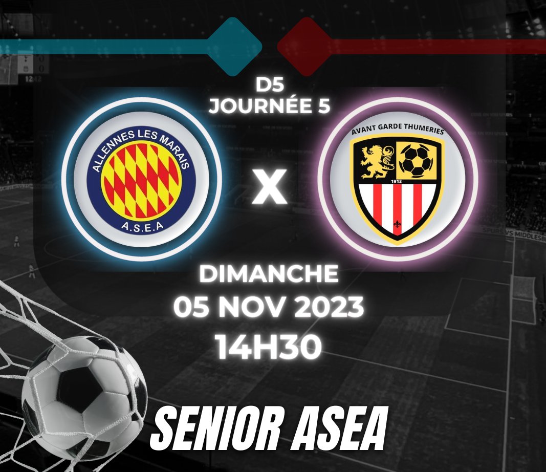 ASEAllennes's tweet photo. 🚨 Prochain Match Séniors
🆚 #ThumeriesAG2
🗺️ Allennes-les-Marais
🕒 14h30

Les Séniors de l'#ASEA seront opposés à Thumeries ce dimanche en championnat #D5 du #DistrictFlandres.
Un match important, car il peut permettre de rester proche des leaders du championnat. https://t.co/A9ZqN0Nysj