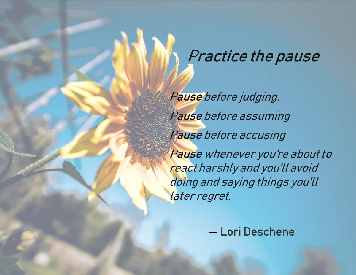MzSgtPepper's tweet image. 30 Days of Kindness ❤️

Day 13:

Practice the pause. Before you say or do anything. Take a moment to think before you react. 

#KindnessMatters 
#30DaysOfKindness
#KindnessChallenge
#PeppersKindnessTips