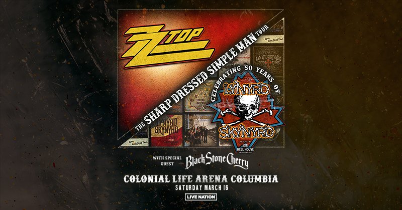 CLAmktg's tweet photo. .@ZZTop & @Skynyrd are bringing #TheSharpDressedSimpleManTour with @BlkStoneCherry to #ColonialLifeArena on Saturday 3/16! Tickets on sale Friday 11/3 at 10 AM: https://t.co/EJpoGEF6Ac https://t.co/kz2cwsmKEi