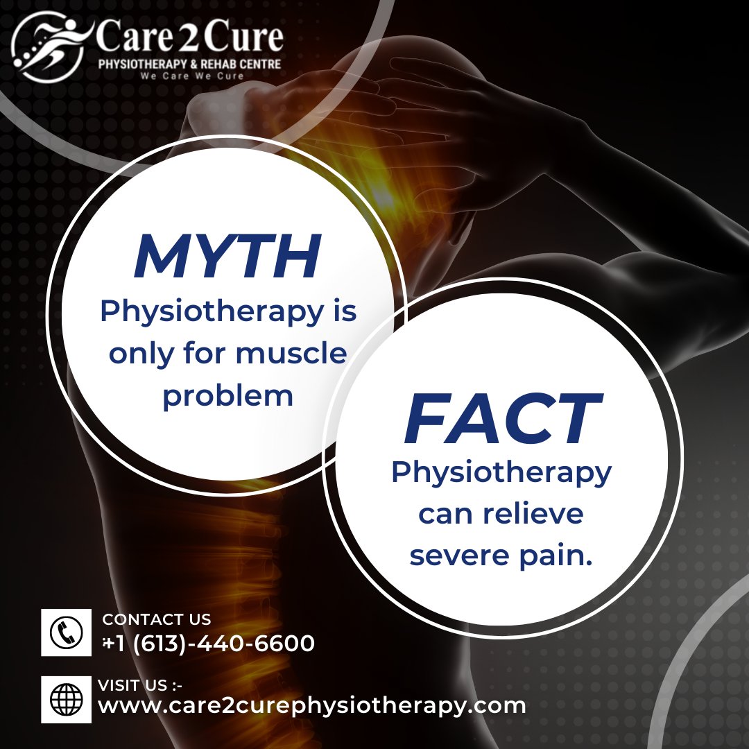 care2cure_'s tweet photo. Fact: Physiotherapy offers relief from severe pain. Myth: It's only for muscles. But in reality, our approach is holistic. We treat current issues and educate you on how daily movements impact your health. Our goal is your well-being and preventing future problems. https://t.co/Nsrqrp9kgI