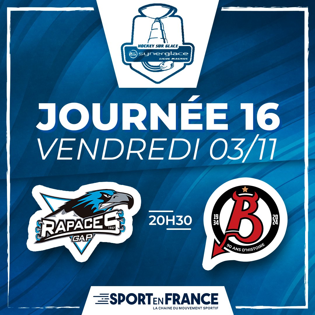 Le derby des Hautes-Alpes au menu du #VendrediHockey 🍽️🏒

Gap accueille Briançon à l'Alp'Arena.💥
Un duel appétissant de <a href="/LigueMagnus/">Synerglace Ligue Magnus</a>, à déguster vendredi à 20h30 en direct sur Sport en France 😋📺

🦅 <a href="/Lesrapacesdegap/">Les Rapaces de Gap</a> 🆚 <a href="/DiablesRouges05/">Diables Rouges de Briançon</a> 👿

#LaChainedeTousLesSports