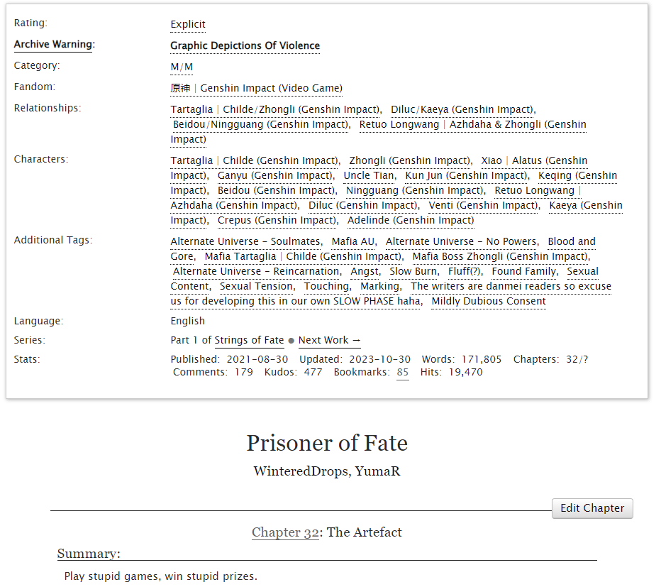 yushi_writes's tweet photo. #ChiLi / #TartaLi (centric) fic update~ (E)   
 --     
"PoF" - Chapter 32 
Play stupid games, win stupid prizes.
--  

Oh wow? Didn't took us long this time. ~ https://t.co/pPRx4tjQp6