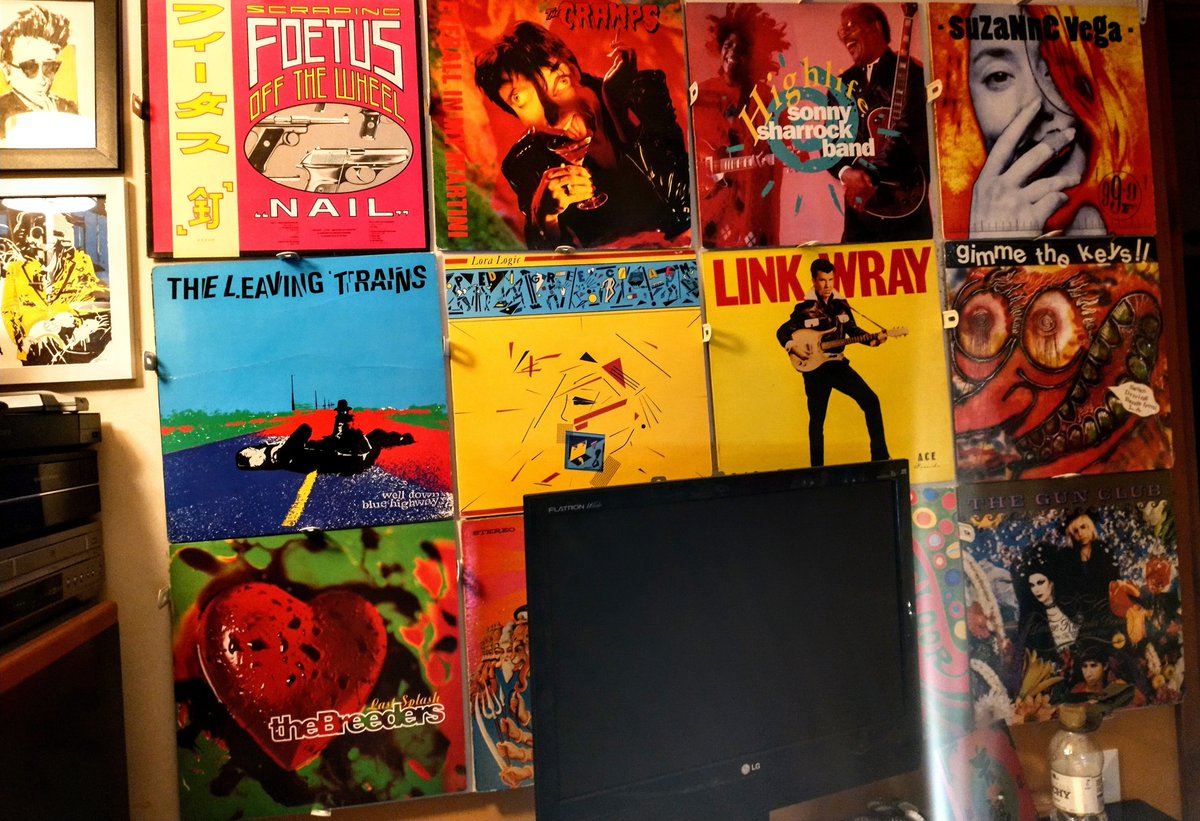 This month's wall of #vinylrecords inspiration was all in black and white, so need some color indoors as the fall is turning pretty damn cold and bleak here. This oughta warm up the room. ⚫️ #vinylcollection #vinyljunkie #vinyladdict #thecramps #linkwray #gunclub #sonnysharrock