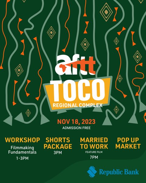 africafilm_tt's tweet photo. Every year #AFTT takes a trip to Toco for a one-day community festival!
Join us for a day of films, workshops, market and more.
🗓️ Nov 18, 2023
⏰ 1:00 PM
📍 Toco Regional Complex
#AFTT2023 #FilmFestival #TrinidadandTobaogo https://t.co/ZDIzviq1ZH