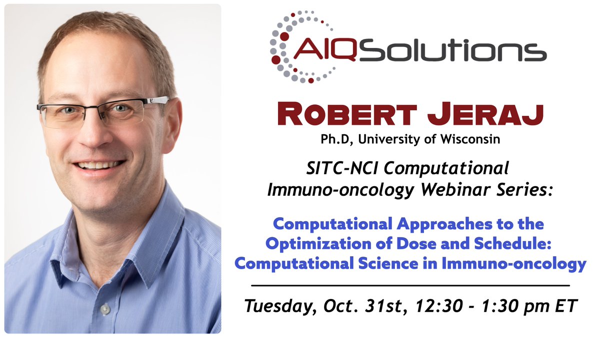 aiq_solutions's tweet photo. Dr. Robert Jeraj, AIQ CSO and faculty member of the @UWMadison , will be a featured speaker on Course 5 of @sitcancer and @thenci Computational Immuno-oncology Webinar Series, moderated by Dr. Matthew Reilley. Register today! https://t.co/LR4w8kWM7M
#immunotherapy #immunooncology #webinar