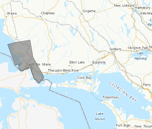 511Ontario's tweet photo. Winter weather travel advisory continues for Northeastern Ontario: the stretch of #HWY17 from #BatchawanaBay to #SaultSteMarie will be affected. Motorists should expect hazardous winter driving conditions and adjust travel plans accordingly. https://t.co/tjqAGs808M #ONStorm https://t.co/sRCB4G1unV