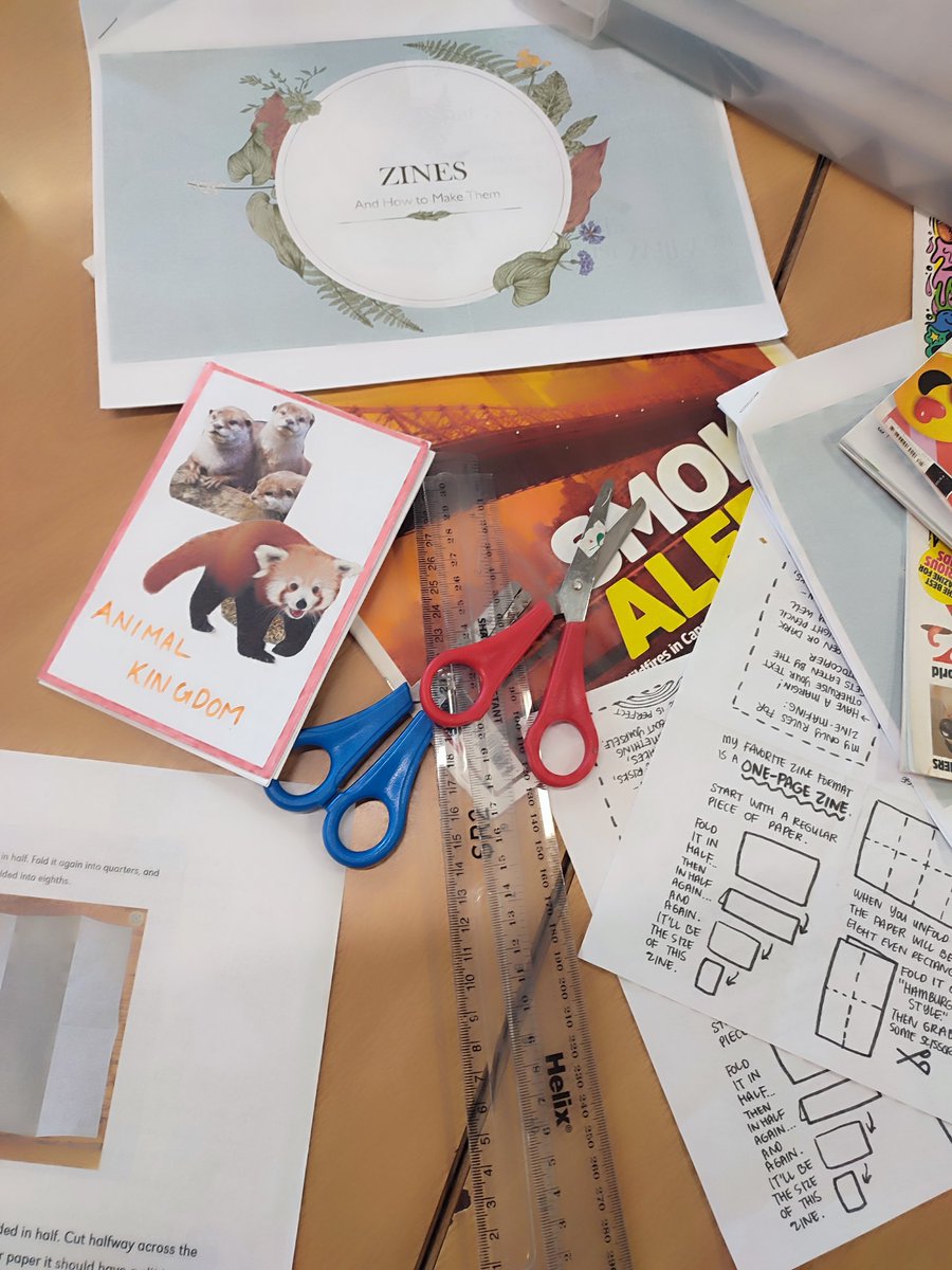 Monday lunchtime in the library is zine making #zine #SchoolLife #librarys