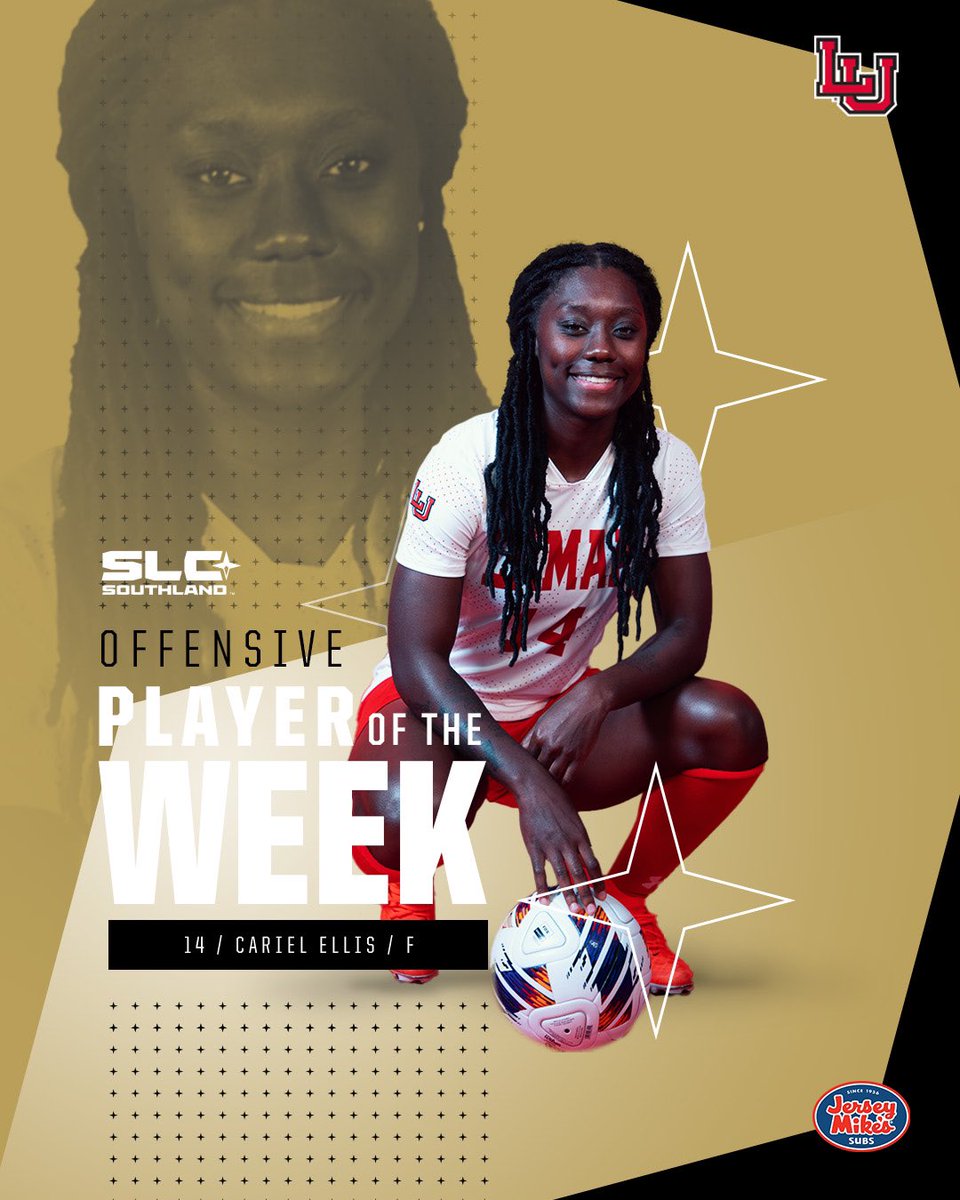 SouthlandSports's tweet photo. ⚽️ Congratulations to our final @jerseymikes SLC Women’s Soccer Players of the Week for 2023! Championship starts Wednesday!

GK - Gillian McKenzie, Texas A&amp;M-Commerce
DEF - Mia Salas, HCU
OFF - Cariel Ellis, Lamar

#EarnedEveryDay https://t.co/rL0qvlgoKh