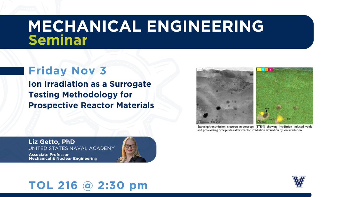 Villanova ME (@villanovame) on Twitter photo Join Dr. Cereceda as he welcomes Elizabeth Getto, PhD, <a href="/NavalAcademy/">U.S. Naval Academy</a> who will present "Ion Irradiation as a Surrogate Testing Methodology for Prospective Reactor Materials" this Friday at 2:30 pm in TOL 216. Join Dr. Cereceda as he welcomes Elizabeth Getto, PhD, <a href="/NavalAcademy/">U.S. Naval Academy</a> who will present "Ion Irradiation as a Surrogate Testing Methodology for Prospective Reactor Materials" this Friday at 2:30 pm in TOL 216.