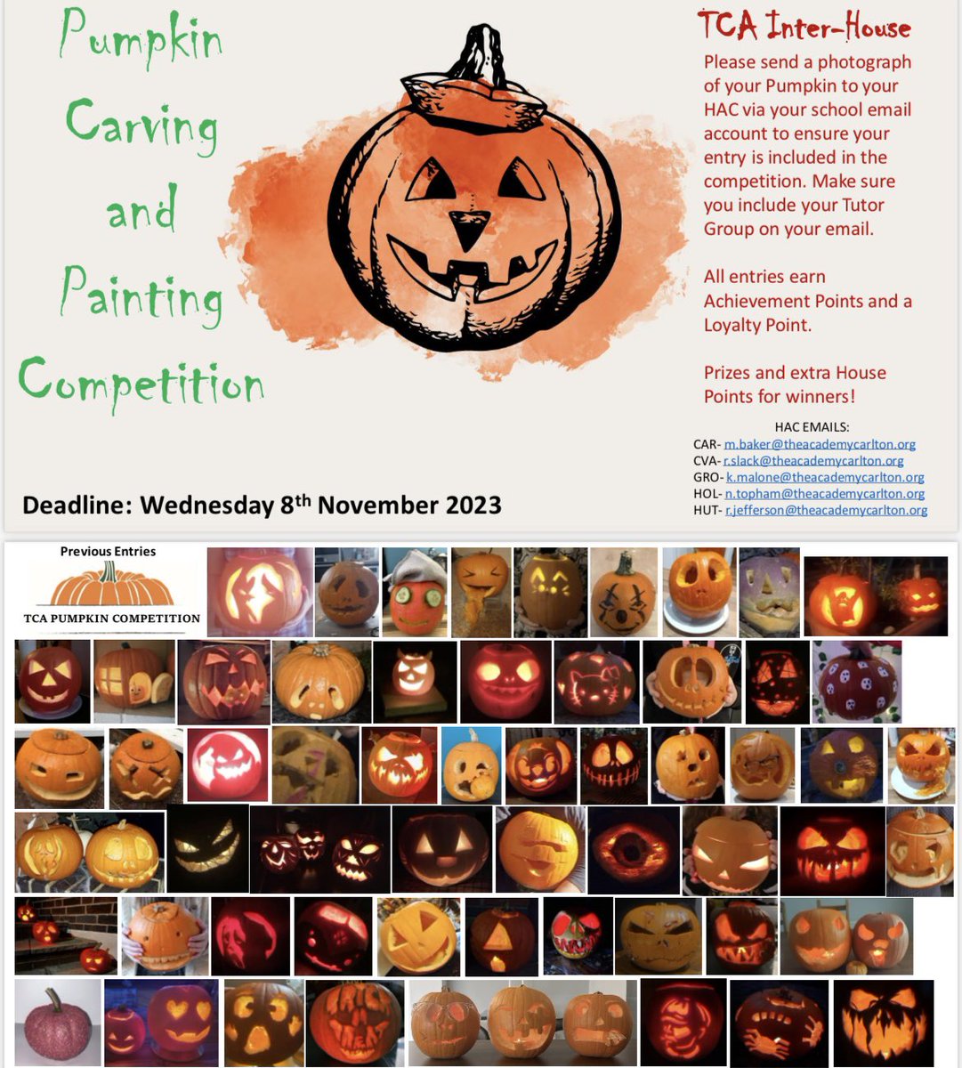 TCA_DT's tweet photo. Looking forward to seeing everyone’s entries 🎃 @Carlton_Academy https://t.co/j7QlUaprBF