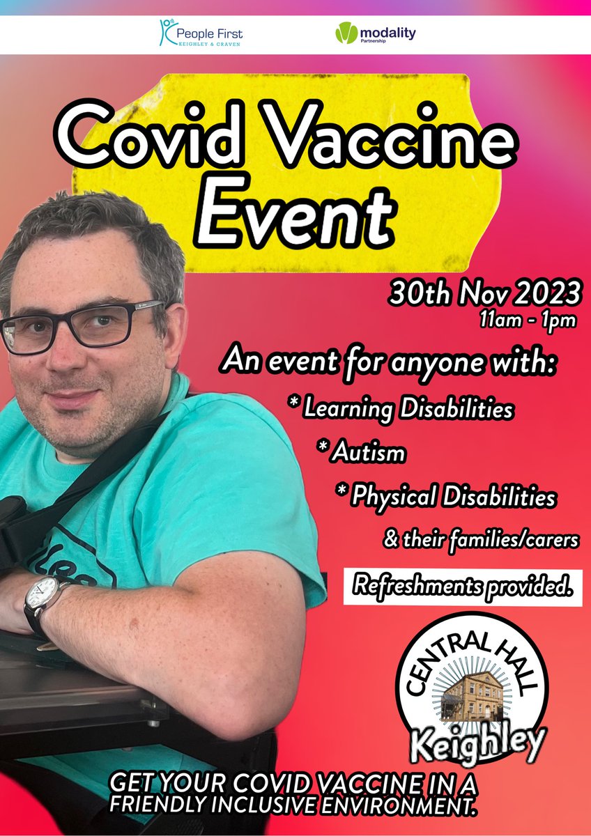 PfkcR's tweet photo. We are really excited to announce our Covid Vaccination Event at Central Hall!  It has been developed with @AwcModality to create a familiar, safe environment for people with learning disabilities and/or autism (& their families/carers) to get their Covid Vaccinations. It’s on 30th November 11am - 1pm & refreshments are provided. 

* Fidget aids available 
* Leaflets and information about services in the area
* Coffee and a chat.

We hope to see you there! #health #LearningDisability #Autism #Inclusion #nhs