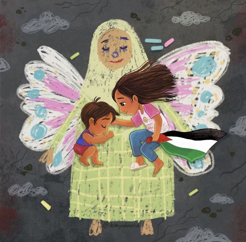 “Don’t worry, my brother. Mom is in heaven now. I’ll protect you no matter what.” 
#FreePalestine #CeasefireNOW