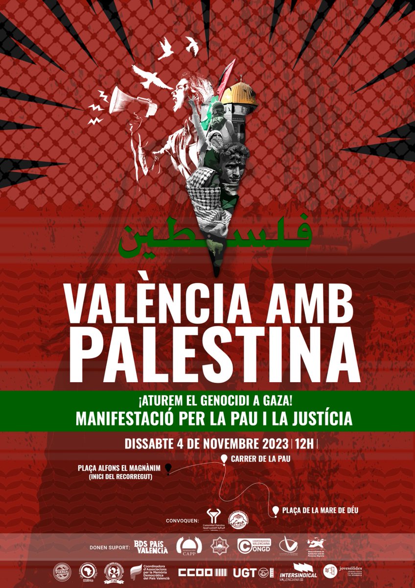 La población palestina está siendo sometida a un genocidio. Respeto a los DDHH y al Derecho Internacional !

🗓 El 4 de noviembre a las 12h 🕛 nos vemos para exigir que se pare esta masacre.

➕ Súmate al manifiesto 👉 forms.gle/wqp1FSw2bmW2uG…