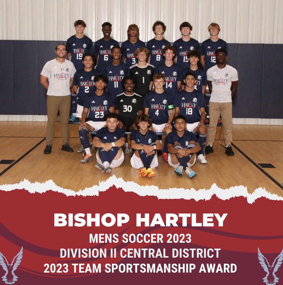 HartleySoccer's tweet photo. Yesterday the boys soccer team was voted the 2023 Central District Division II Team Sportsmanship Award. 

Thank you to all the coaches who voted for us. As a program, we strive to be young men who are respectful on and off the field. 🔴🔵⚪️⚽️🏆

#bishop #hartley #highschool https://t.co/e00paTd3vX