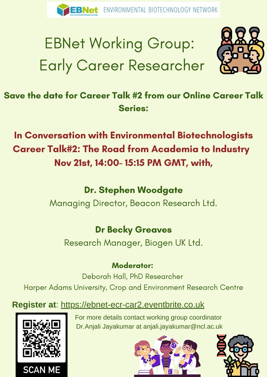 The second event in the @EBNet Career Talk Series will be taking place on Nov 21st at 2pm. See below for details 👇 #EnvironmentalBiotechnology #ECRs