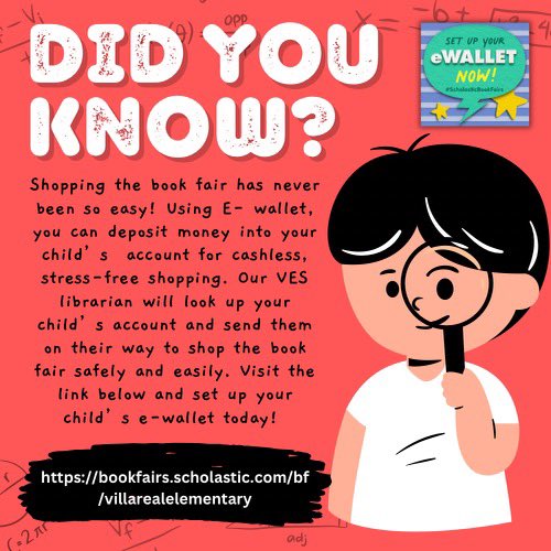 villarealhawks1's tweet photo. Book fair is here! We will be open this week Monday-Thursday from 7:30-4:00. The last day of book fair will be Nov. 6th from 7:30-12:00. Take advantage of e-wallet where you can create an electronic account for your child. Don’t miss out and we hope to see you soon! 🤗🎉📚 https://t.co/A4tn4aLBQy