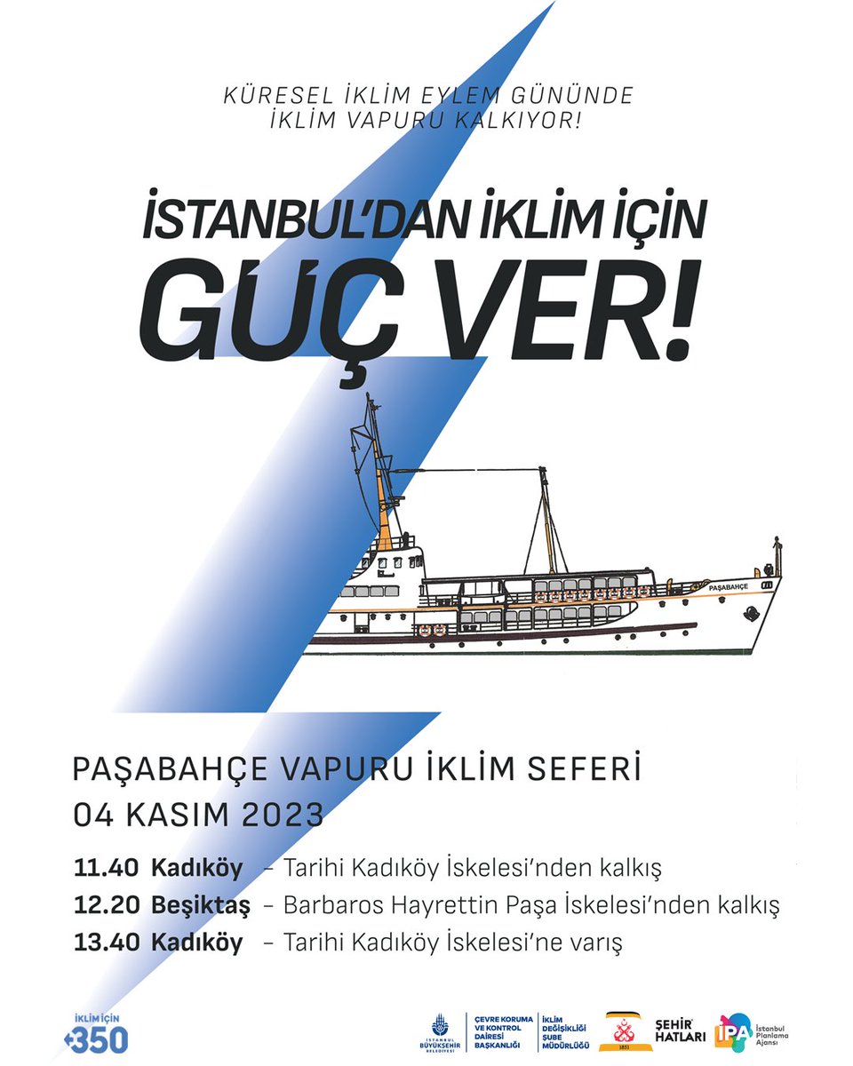 350turkiye's tweet photo. ⛴️⚡İklim vapuru kalkıyor! ⛴️⚡

4 Kasım “İklim İçin Güç Ver” Küresel Eylem Günü’nde İstanbul’un sembollerinden Paşabahçe Vapuru bir günlüğüne iklim vapuruna dönüşüyor! #İklimİçinGüçVer https://t.co/VRJt0O4wd7