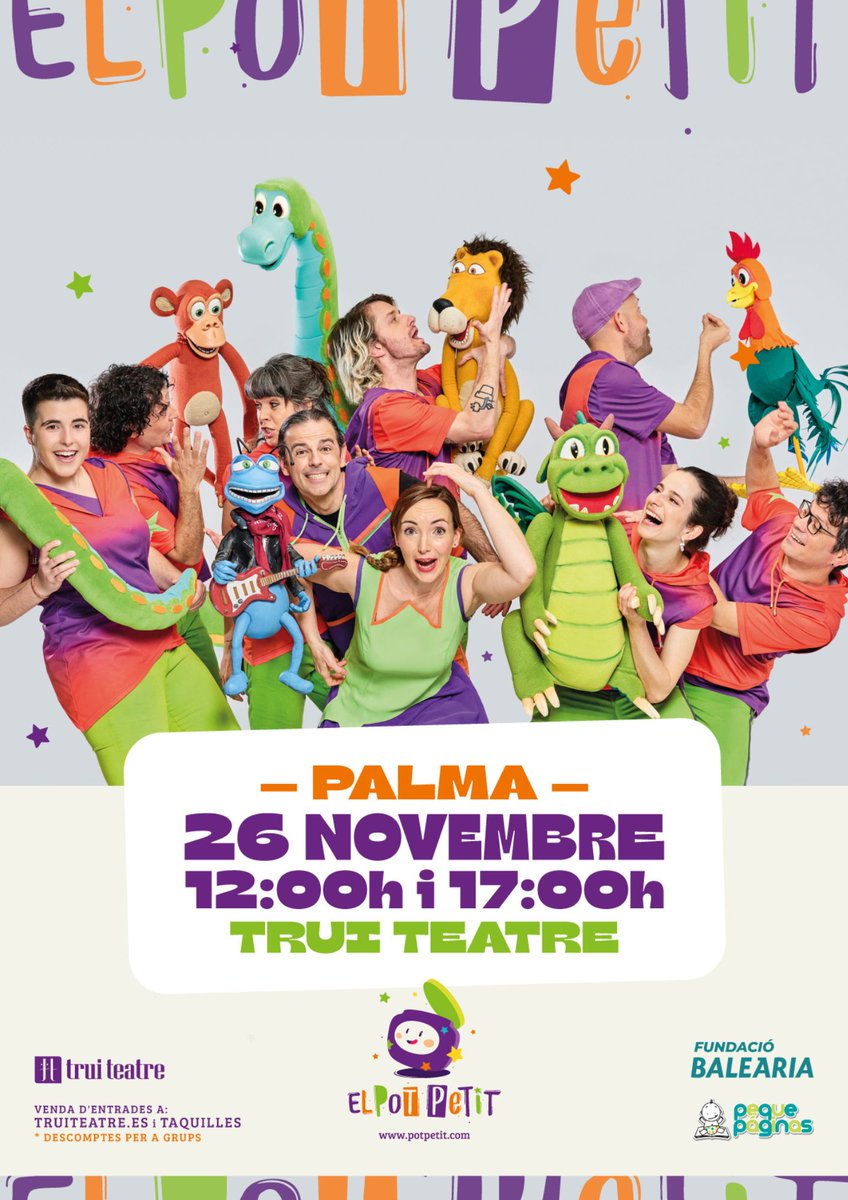 Peque Páginas (@pequepaginas) on Twitter photo Falta muy poquito para los conciertos de <a href="/elpotpetit/">EL POT PETIT</a> en #Mallorca! #FundacióBaleària recuerda:
¿ya tienes tus entradas? OJO que quedan pocas, como era de esperarse, ya que cada año el grupo llena a #Truiteatre. <a href="/Balearia/">Baleària 🛳️ Somos mar 🌊</a> Falta muy poquito para los conciertos de <a href="/elpotpetit/">EL POT PETIT</a> en #Mallorca! #FundacióBaleària recuerda:
¿ya tienes tus entradas? OJO que quedan pocas, como era de esperarse, ya que cada año el grupo llena a #Truiteatre. <a href="/Balearia/">Baleària 🛳️ Somos mar 🌊</a>